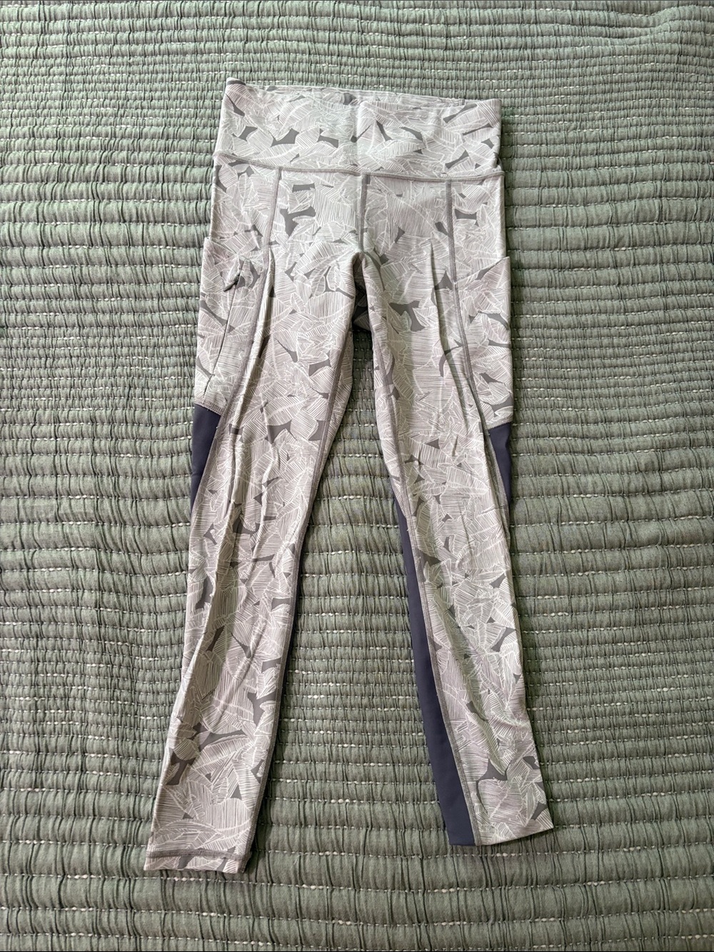 Athleta Neutral Leaf-Print Leggings with Side Panels